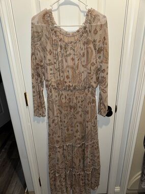 Paisley Tiered Maxi Dress with Smocked Waist - Beige